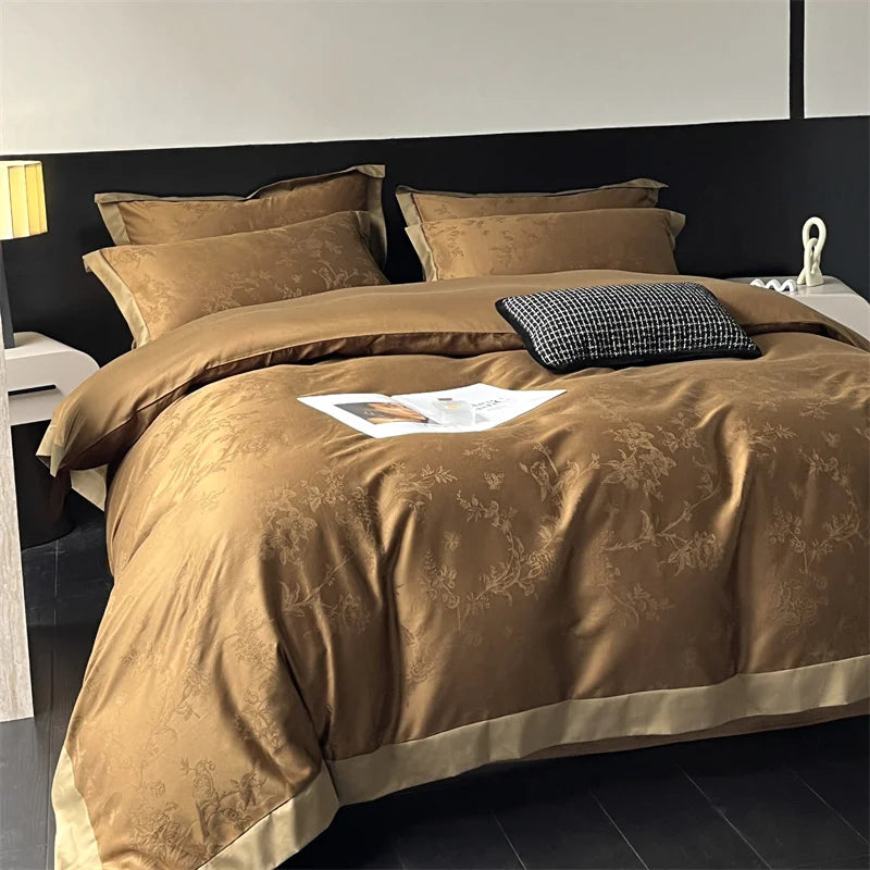 Afralia™ Jacquard Bedding Set - Lyocell Cotton Bed Linens, Sheet, Pillowcase, Quilt Cover