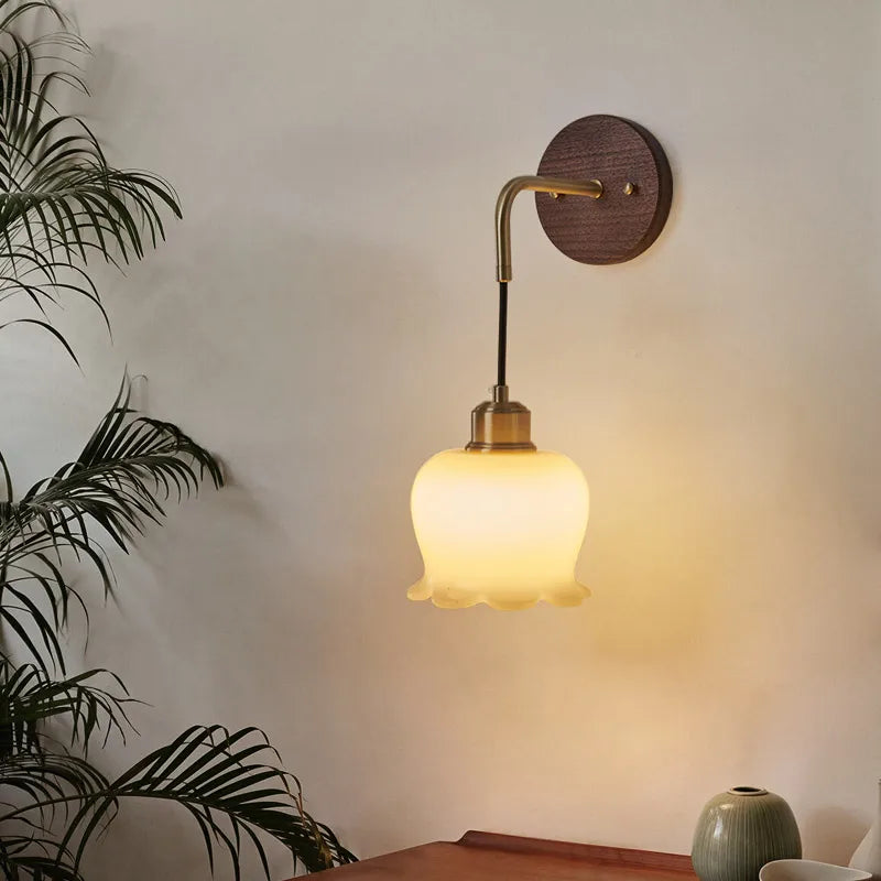 Afralia™ Walnut Wood LED Wall Lamp: Modern Nordic Resin Bathroom Mirror Stair Light