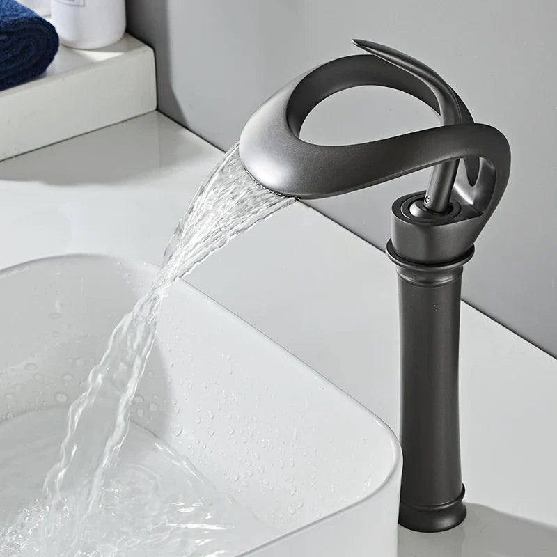 Afralia™ Black Brass Bathroom Basin Faucet With Waterfall Design