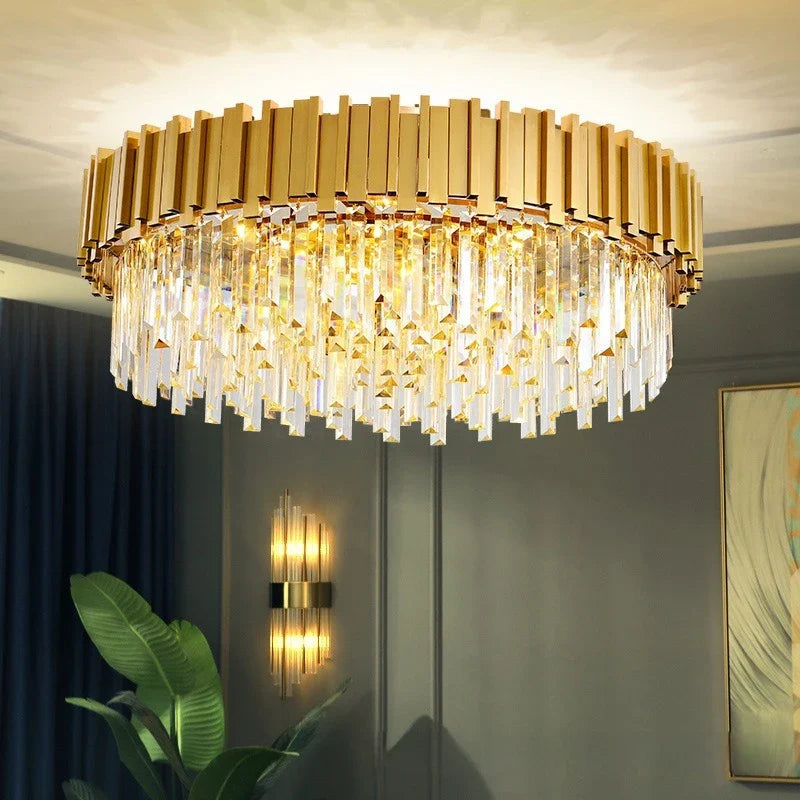 Afralia™ Crystal Gold Chandelier LED Ceiling Pendant for Living Room Bedroom Kitchen Island