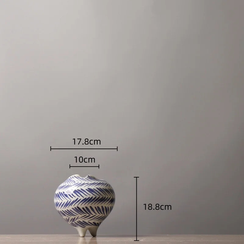 Afralia™ Hand-Painted Striped Ceramic Vase: Home Decor Flower Pot Craft Pottery.