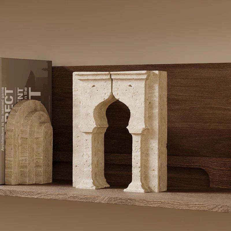 Afralia™ Archway Shape Travertine Sculpture Figurine Statue for Home Decor
