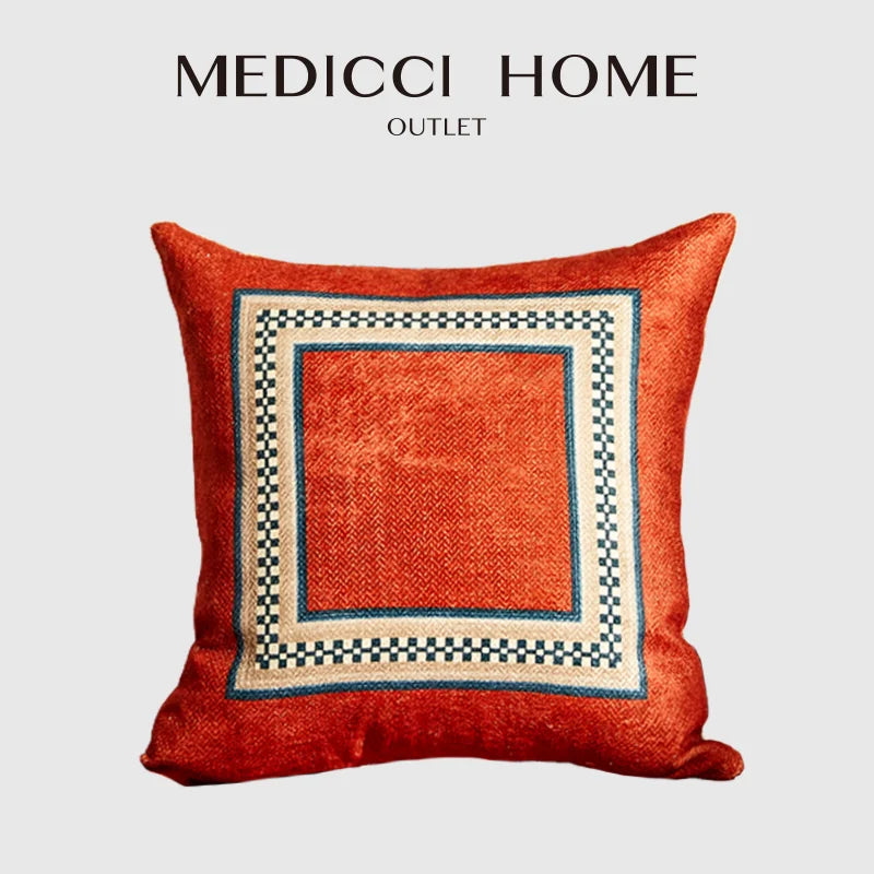 Afralia™ Marseille Retro Brick Red Chenille Throw Pillow - Luxury Moroccan Home Decor