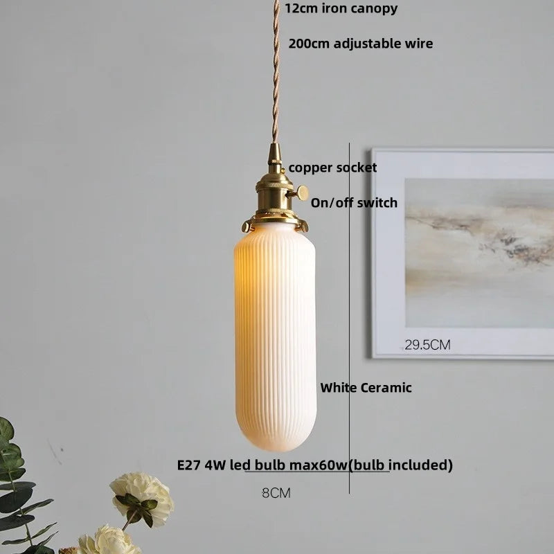 Afralia™ White Ceramic LED Pendant Light Fixture, Modern Nordic Hanging Lamp