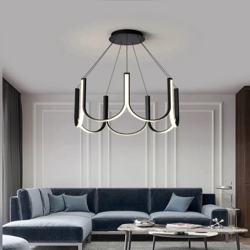 Afralia™ LED Chandelier: Black Gold Aluminium Hanging Light, Parlor Dining Room Bedroom Lamp