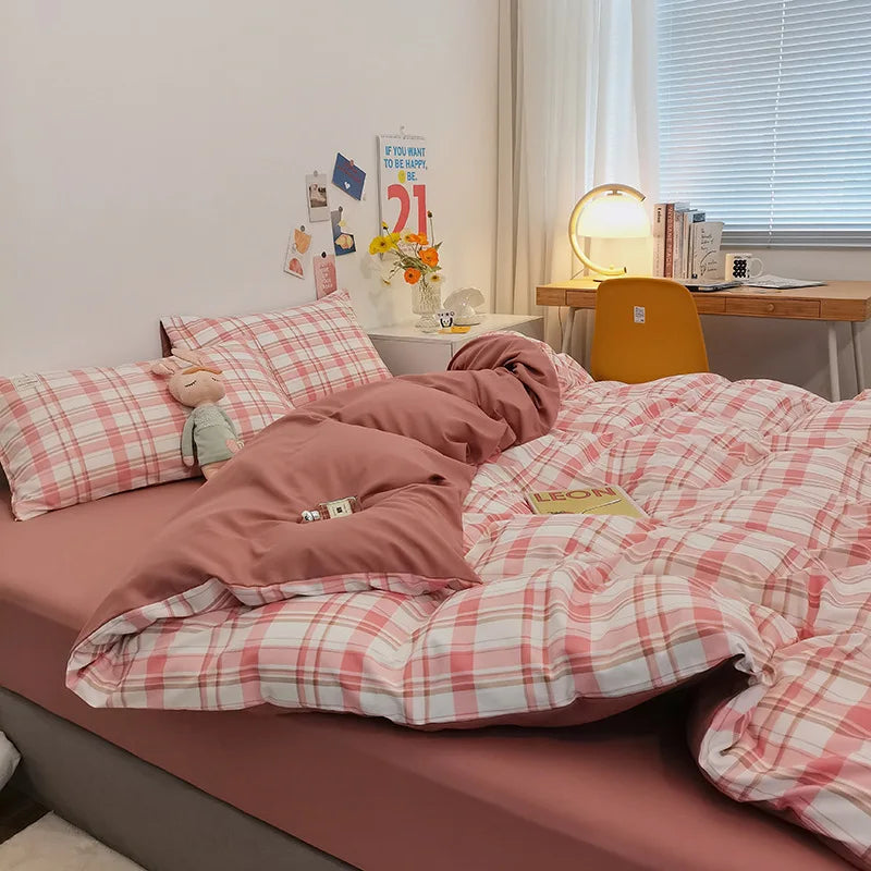 Afralia™ Striped Grid Printed Bedding Sets: Japanese Comfort for Summer