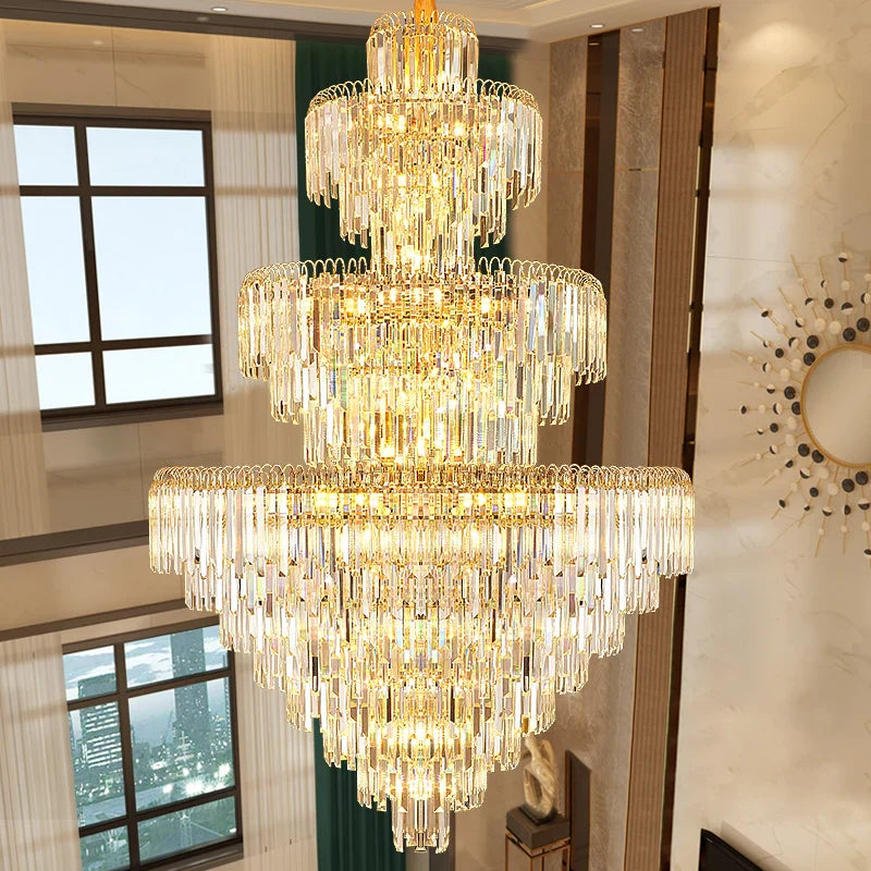 Afralia™ Luxury Crystal Chandelier for Villa Living Room LED Hall Long Lighting