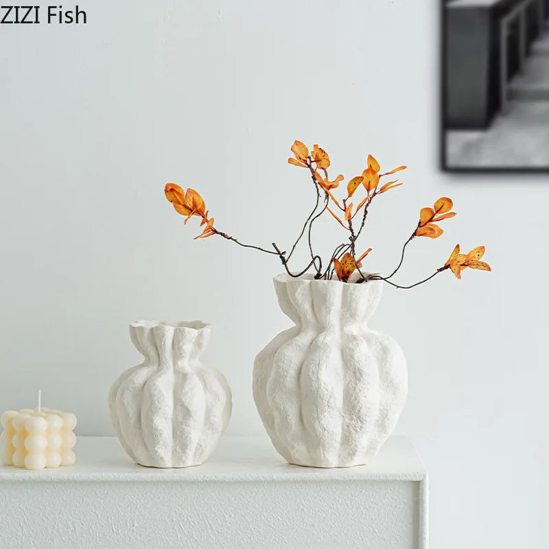 Afralia™ Flower Bud Ceramic Vase | Artificial Floral Arrangement Desk Decoration