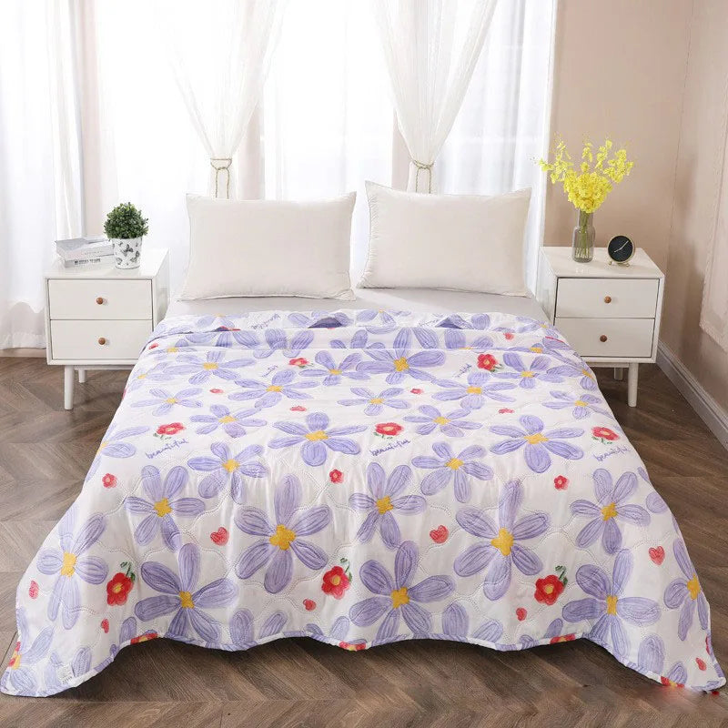 Afralia™ Fashion Flower Printed Cotton Jacquard Quilted Comforter - Lightweight & Breathable Summer Blanket