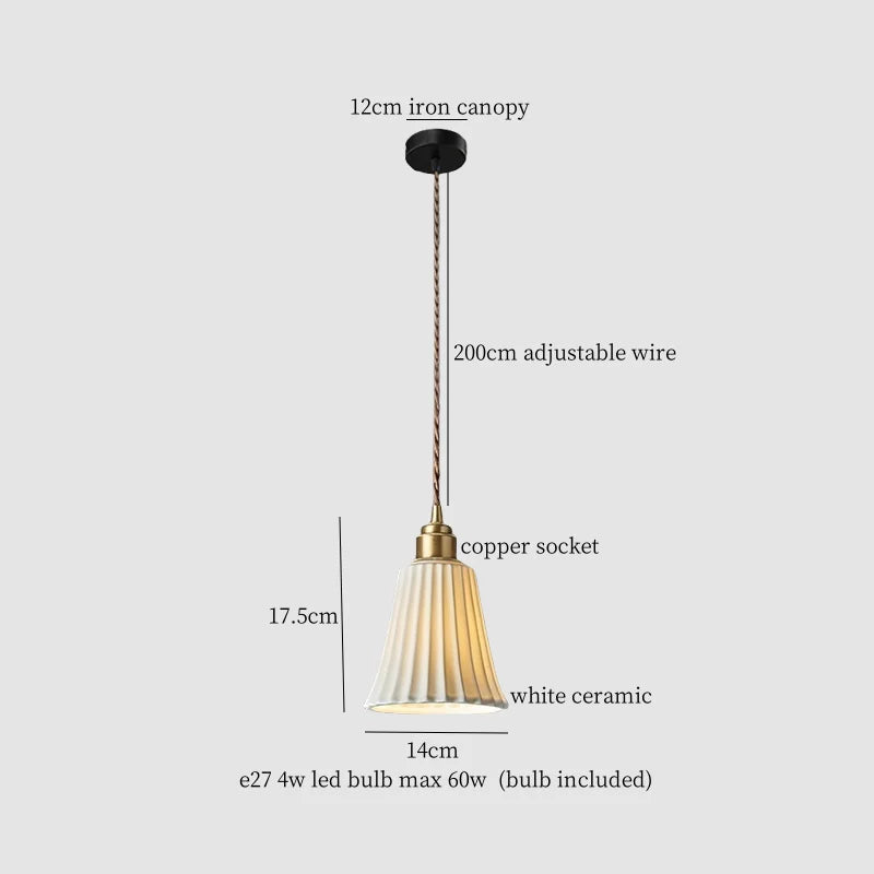 Afralia™ White Ceramic Brass LED Pendant Light - Vintage Japanese Hanglamp