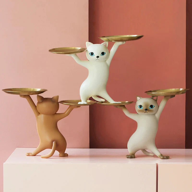 Afralia™ Cat Tray Sculpture Home Decor Statues Office Table Desk Accessorie Storage