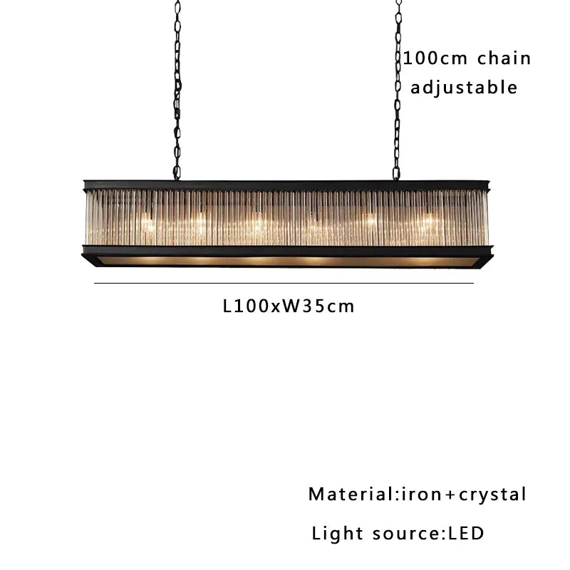 Afralia™ Black Crystal Glass Rectangle Chandeliers for Dining Room - Luxury Retro Hanglamp