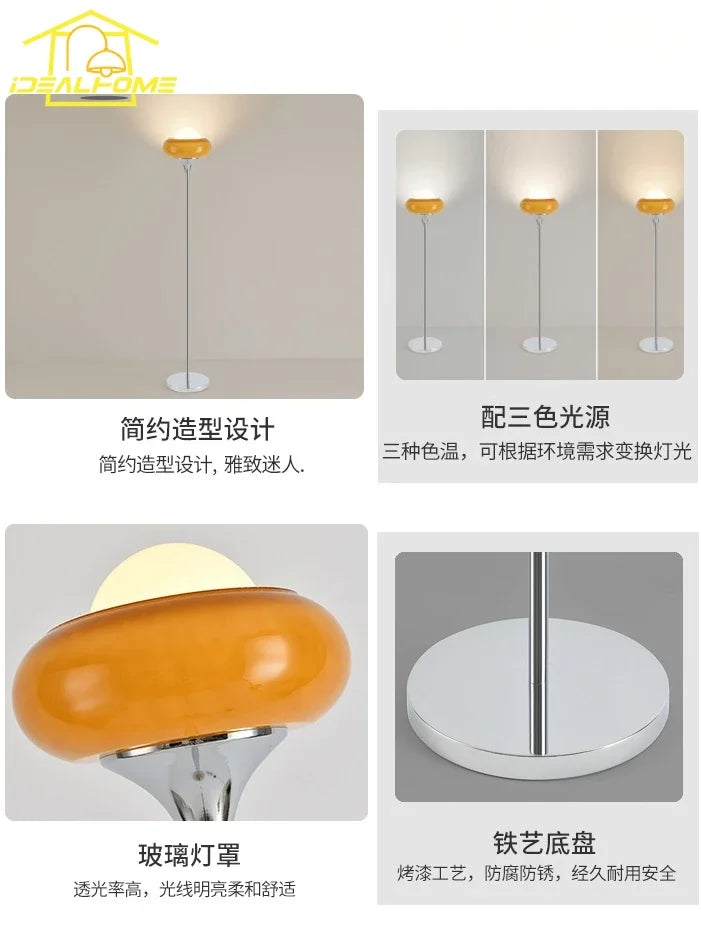 Afralia™ Glass Iron LED Floor Lamp Modern Decor Art Stand Light Bedside Study Living