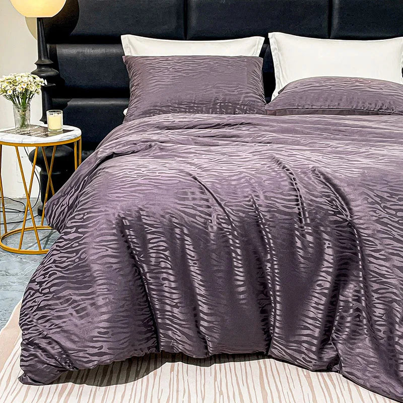 Afralia™ Jacquard Satin Duvet Cover Set - Luxury Solid Soft Quilt Kit