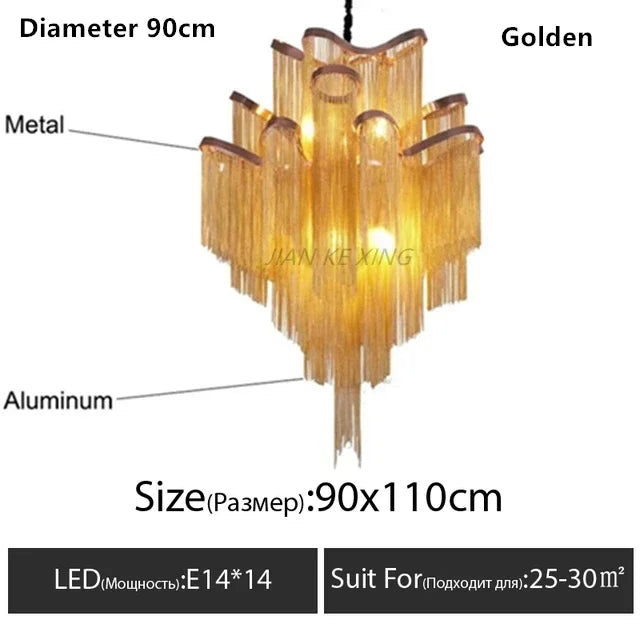 Afralia™ Tassel Chandelier Aluminum Chain Pendant Lamp for Luxe Living Spaces