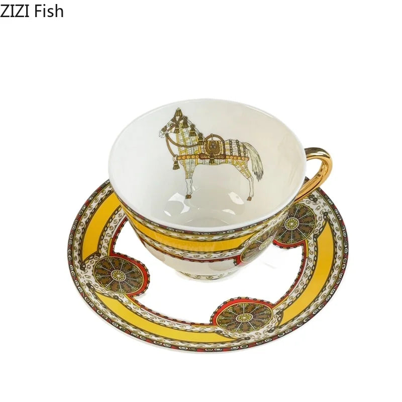 Afralia™ Bone Porcelain Coffee Mug Cup Saucer Set for Dining Table Tea Fruits Juice