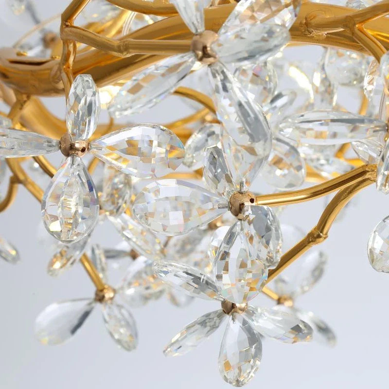 Afralia™ Flower Branch Gold Crystal Chandelier – Modern Living Room Dining Room Lighting