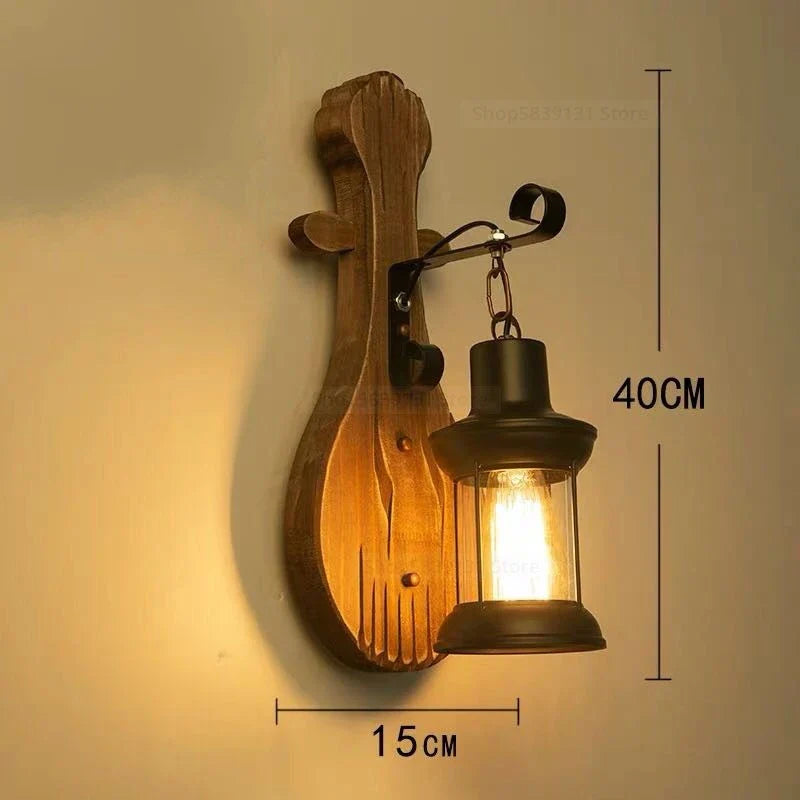 Afralia™ Nordic Wrought Iron Wood Wall Lamps LED Retro Creative Home Lighting