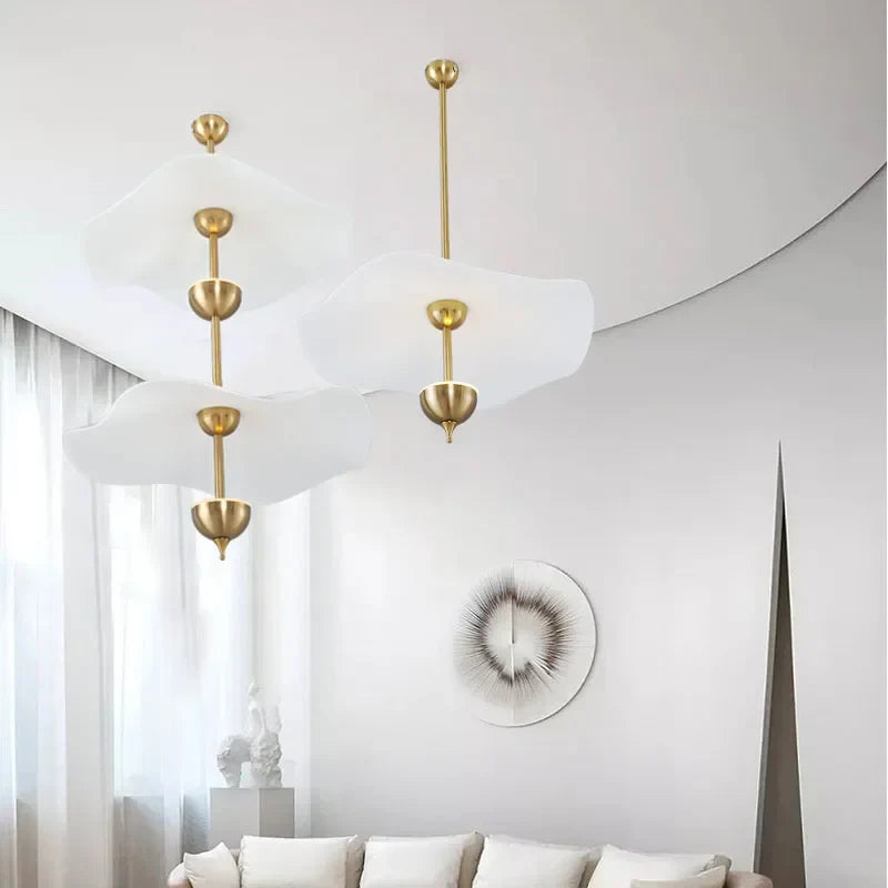 Afralia™ Modern LED Chandelier Lotus Leaf Gold Lustre Pendant Light for Living Room Hotel Shop