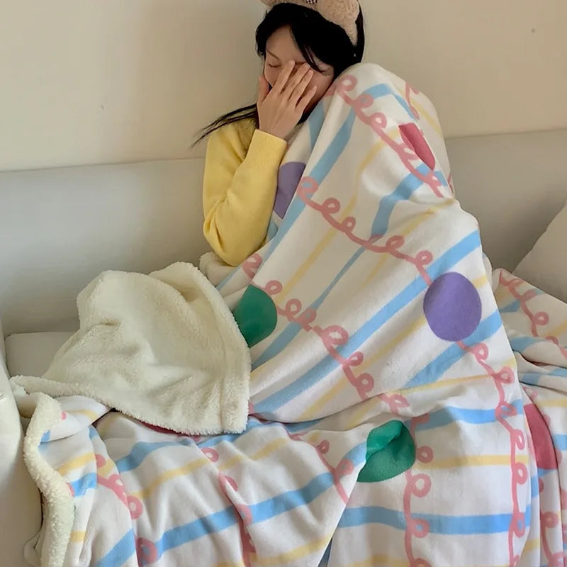 Afralia™ Korean Cartoon Plush Blanket, Soft Nap Sofa Cover for Home Dormitory