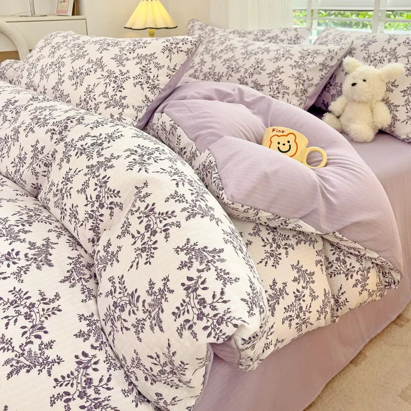 Afralia™ Cotton Flower Printed Comforter Set: Breathable Double-Layer Yarn, Soft Bedding for Girls