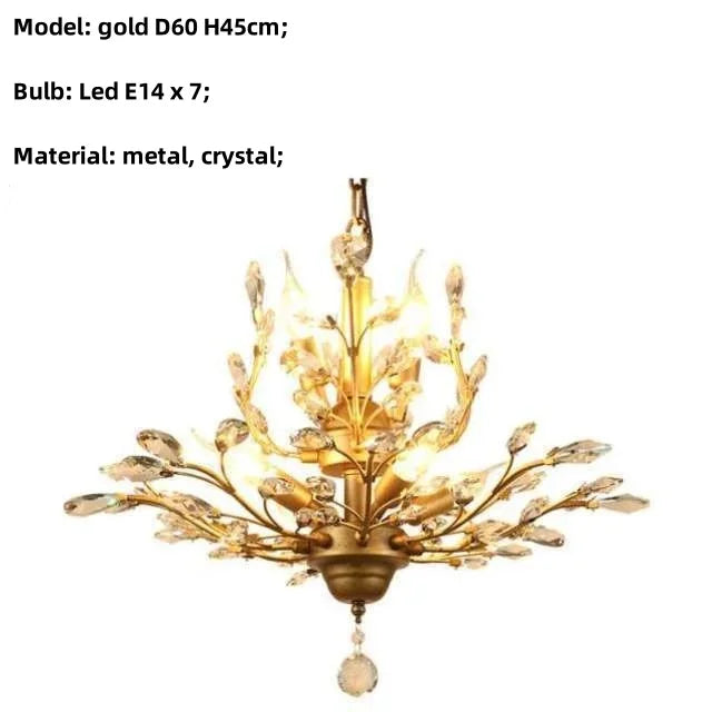 Afralia™ Crystal Tree Chandelier Ceiling Light for Bedroom with LED E14 Bulbs