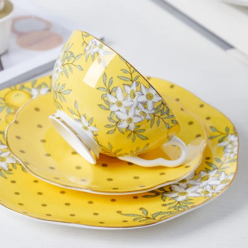 Afralia™ Lemon Tree Bone China Tea Set: Cup, Saucer, Plates, Teacup, Black Tea Kit