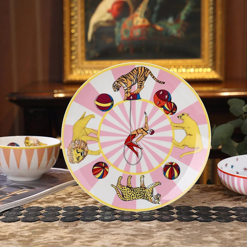 Afralia™ Circus Troup Kids Tableware Set - Plates, Bowls, Cup, Pot, Dish - Children's Gift