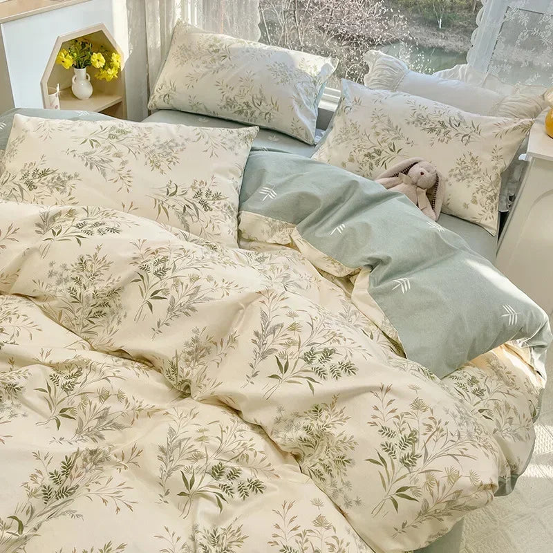 Afralia™ Double-Sided Floral Print Cotton Bedding Set - Queen Size Soft Duvet Cover Set