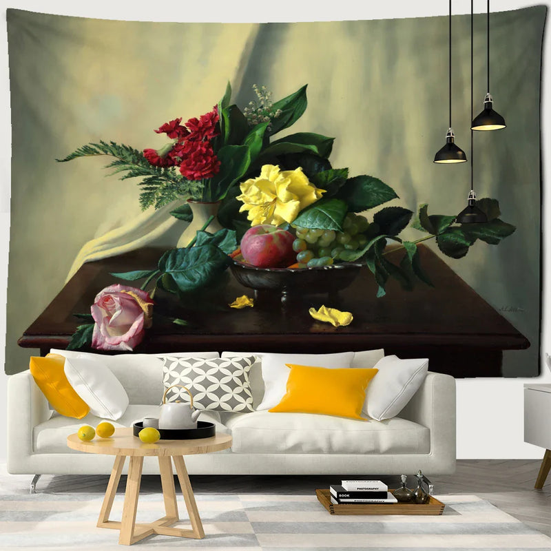 Afralia™ European Still Life Oil Painting Tapestry Wall Hanging for Aesthetic Room Decor