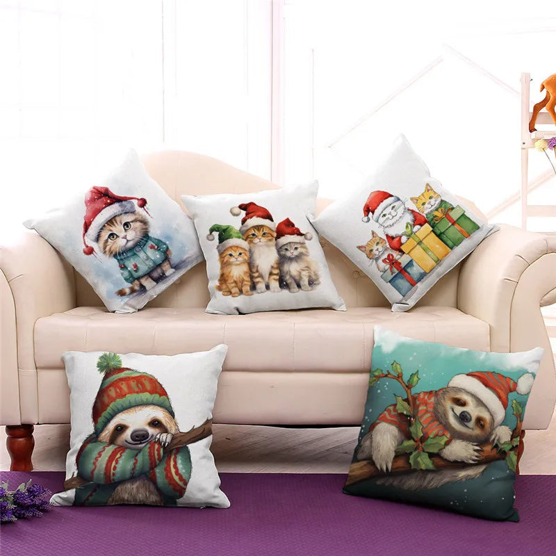 Afralia™ Cartoon Animal Christmas Pillowcase: Decorative Sofa Cushion Cover for Living Room