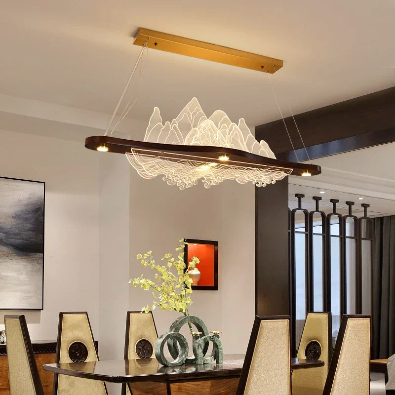 Afralia™ Chinese Style Wood Art Chandelier for Modern Zen Atmosphere