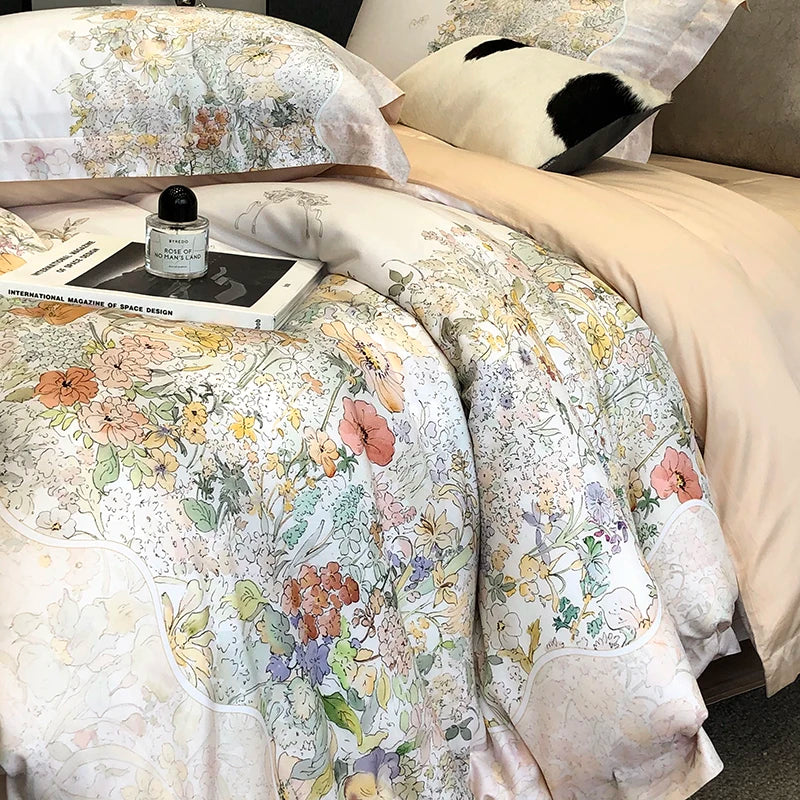 Afralia™ Flowers Plant Print Bedding Set: Luxe Lyocell Cotton Soft Silky Cool Duvet Cover Set