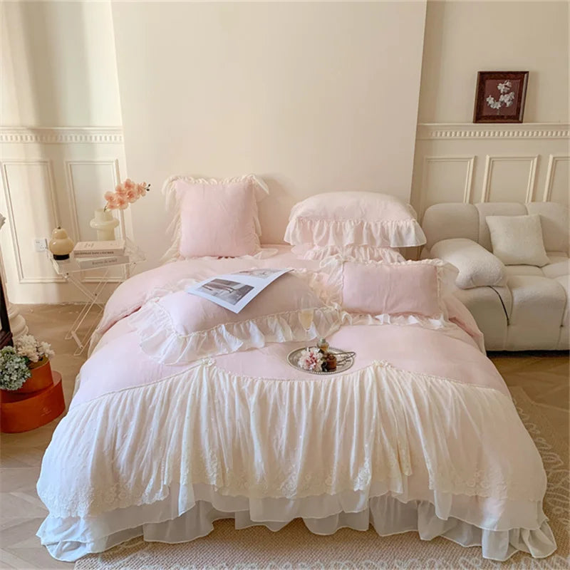 Afralia™ French Princess Velvet Bedding Set, Queen Size with Lace Ruffles
