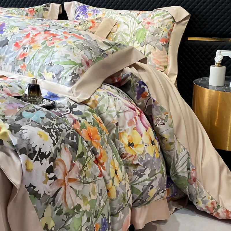 Afralia™ Floral Print 600TC Cotton Bedding Duvet Set with Sheets & Pillowcases