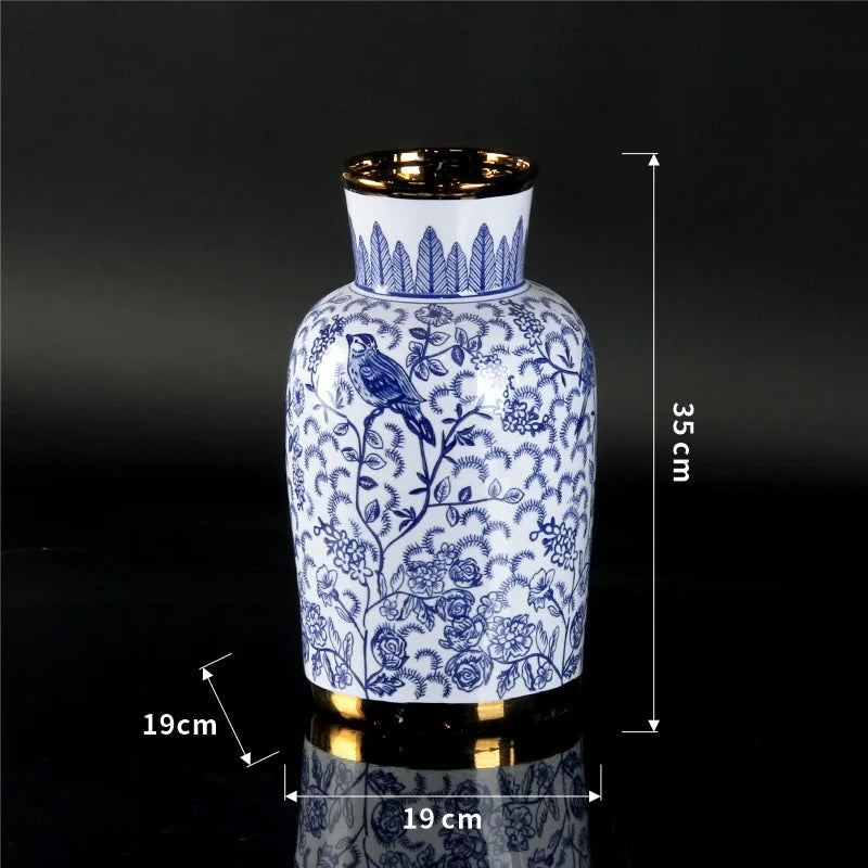 Afralia™ Blue & White Porcelain Ceramic Vase Vintage Ginger Jar Home Decor