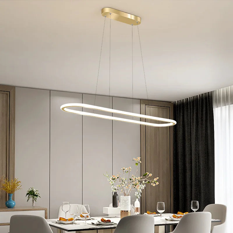 Afralia™ Gold Oval LED Chandelier Dimmable Dining Room Pendant Light Fixture