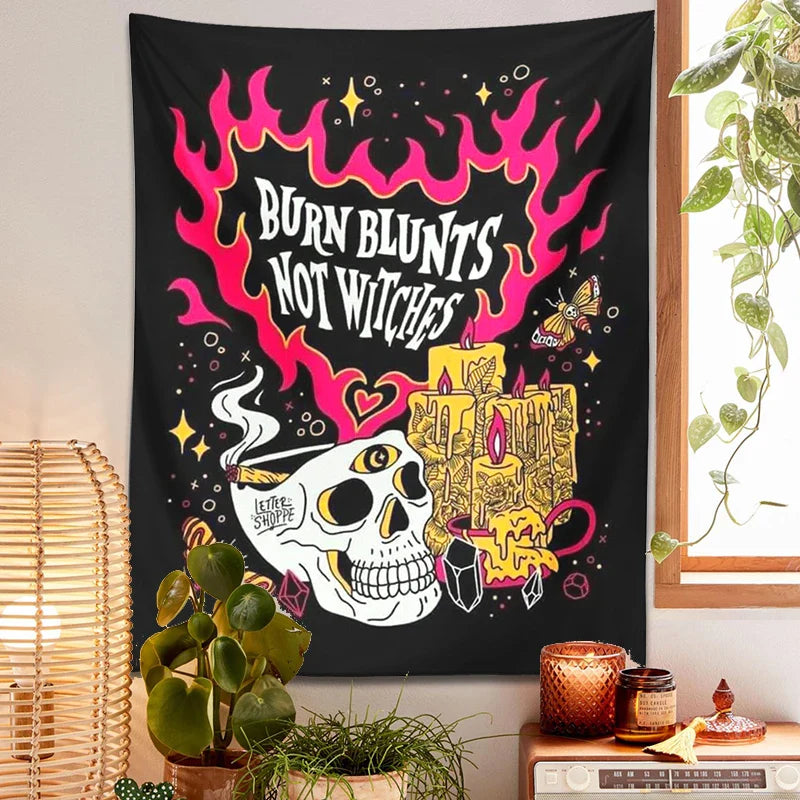 Afralia™ Skull Moon Tapestry: Psychedelic Boho Witch Tarot Moth Wall Hanging Skeleton