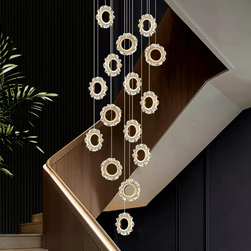 Afralia™ Flower Ring Chandelier for Duplex Living Room and Dining Room