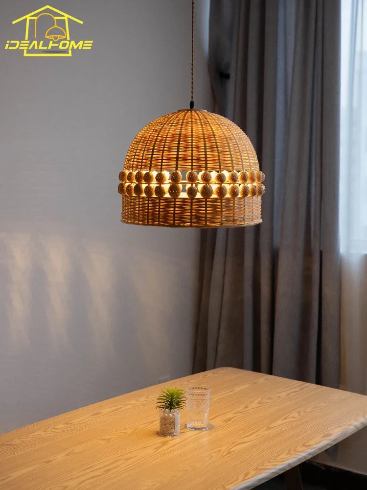 Afralia™ Modern Bamboo Weave Pendant Lights LED E27 for Zen Art Decor in Restaurant & Bedroom