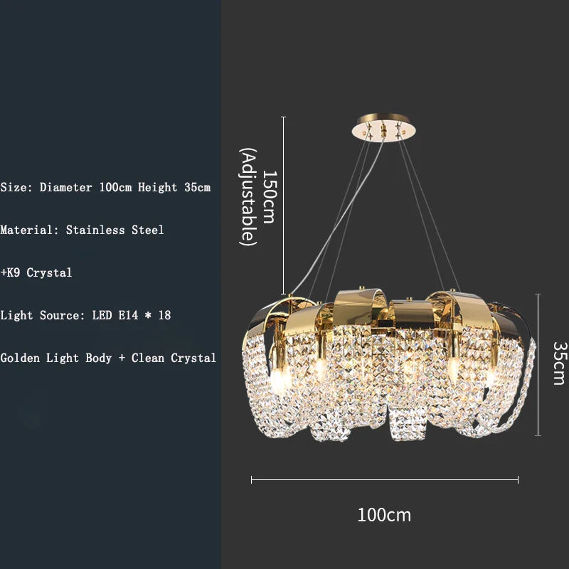 Afralia™ Modern Gold Crystal Chandelier LED Light Fixture Luxury Living Room Decor