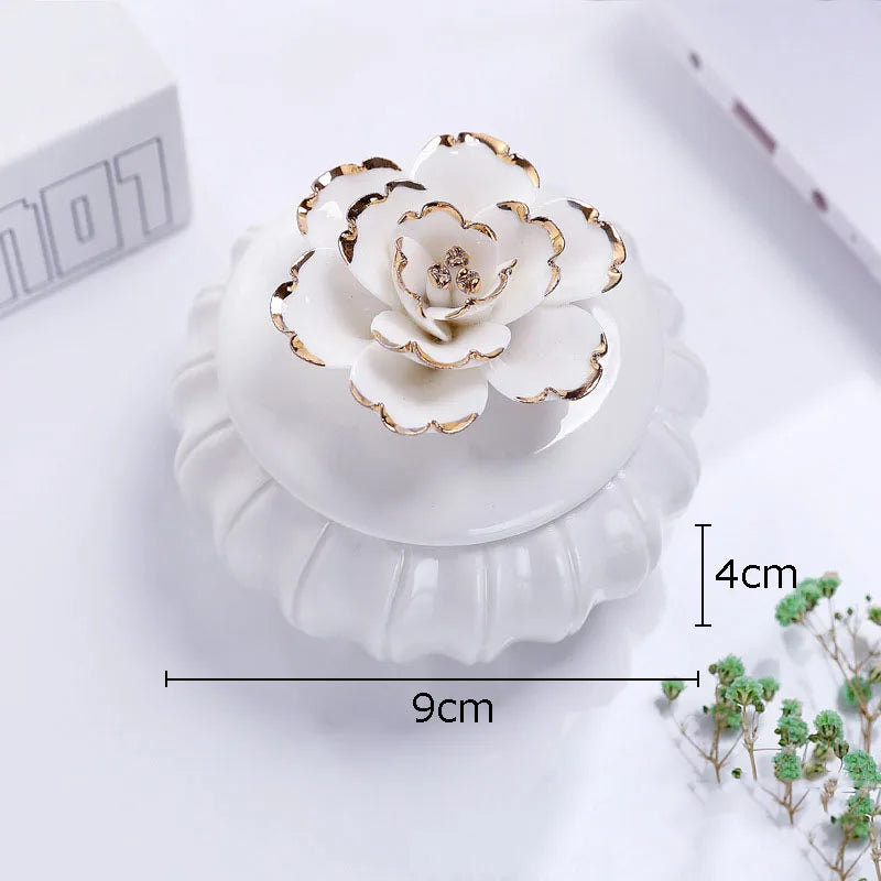 Afralia™ Rose Flower Ceramic Tea Canister Candy Pot Storage Jar
