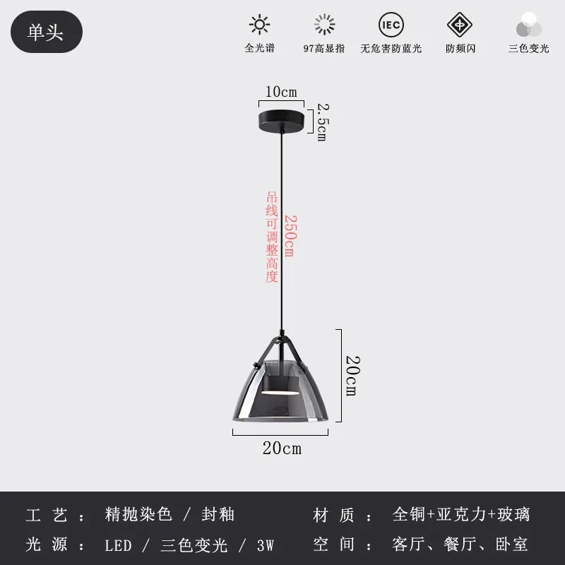 Afralia™ Copper Glass Pendant Lights LED Luxury Modern Fixtures for Bedroom Living Room