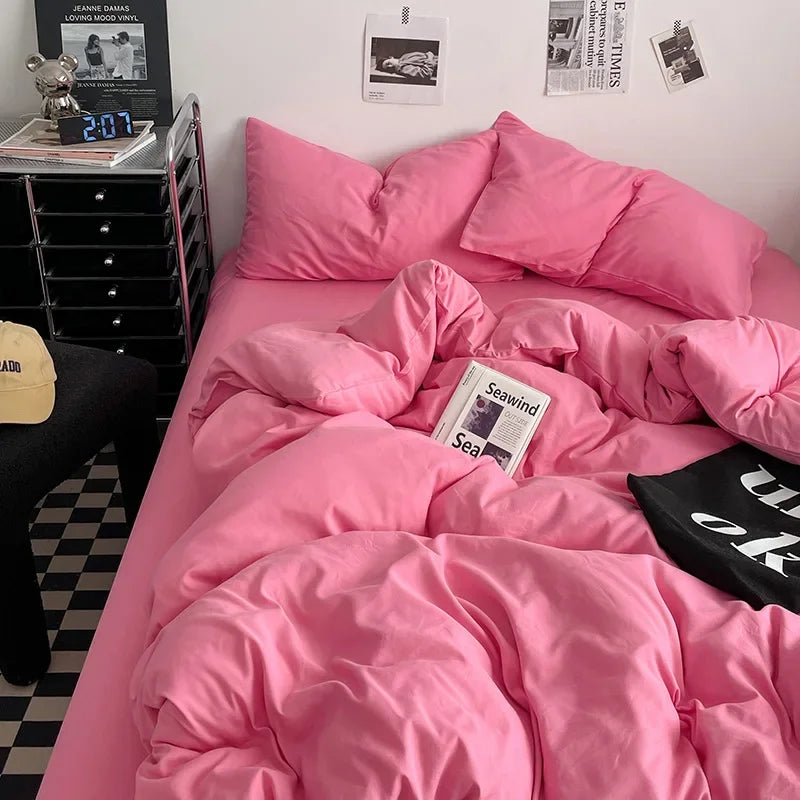 Afralia™ Washed Cotton Bed Set - Soft & Breathable 4-Piece Solid Color Duvet Cover Bed Sheet