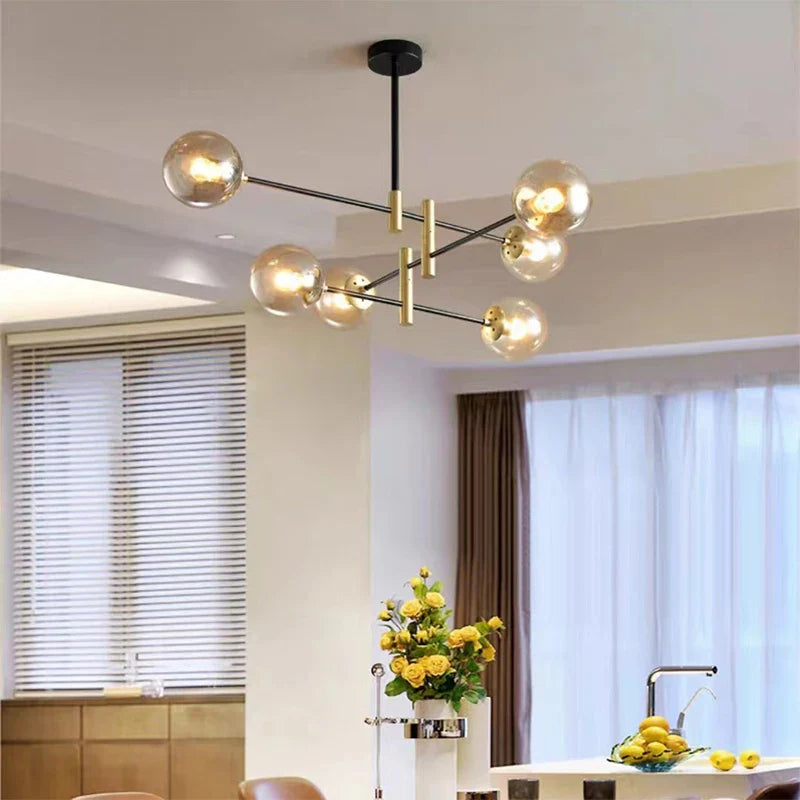 Afralia™ Nordic Glass Ball Chandelier Gold Black Ceiling Light for Modern Home Decor