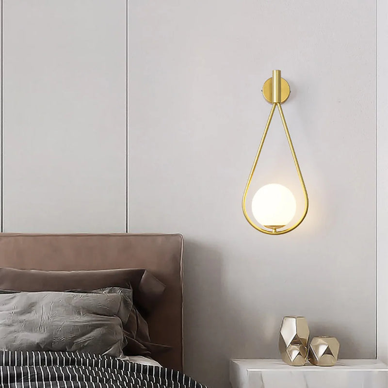 Afralia™ Glass Shade Gold Wall Lamp Bedroom Bedside Spherical Aisle Light