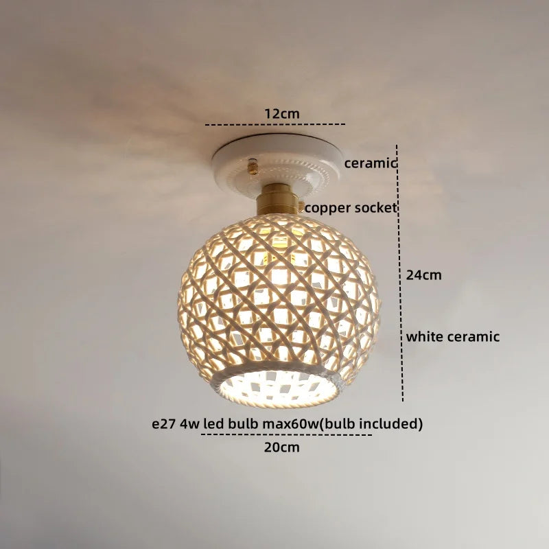 Afralia™ Copper Wood LED Ceiling Lamp Ceramic Modern Ceiling Lights for Home Decor