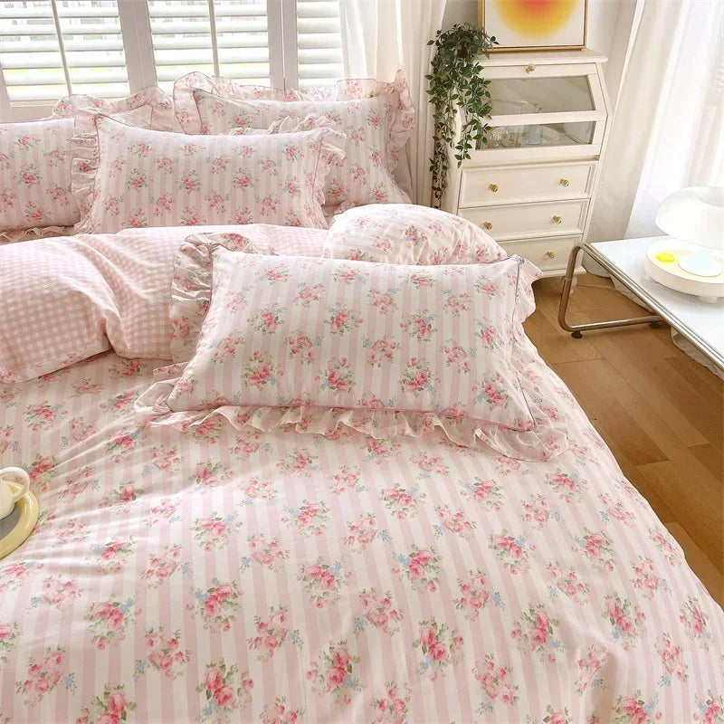 Afralia™ Floral Princess 100% Cotton Duvet Set for Queen Size Bed