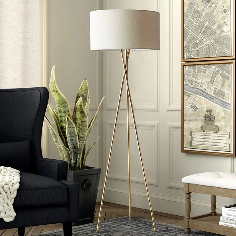 Afralia™ Nordic Gold LED Tripod Floor Lamp for Modern Living Room Lighting