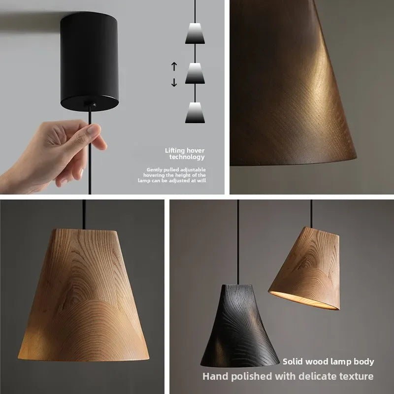 Afralia™ Adjustable Wooden Chandelier for Dining, Living Room & Staircase